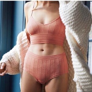 by Anthropologie Jenny Shimmer Seamless Ribbed T-Back Bralette in Clay Size XS/S